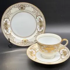 オールドノリタケ 金盛上花籠装飾図紋 キャビネットトリオ マルキ印 里帰り