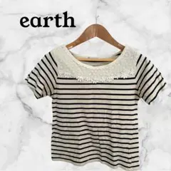 【earth】 ボーダー柄 レース 半袖Tシャツ　シンプル　合わせやすい
