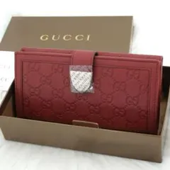 未使用品　箱付き　GUCCI グッチ　長財布　レザー　GG柄　シマ　レッド系