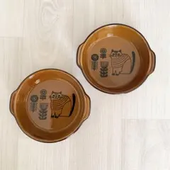 Decole fika ネコ 猫ちゃん グラタン皿 2点セット 萬古焼 飴色