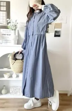 1枚で主役級 ♥未使用♥ マルチストライプクレリックシャツワンピース Lサイズ