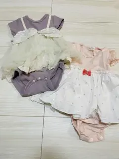 フリルチュール付きベビー ロンパ 2枚セット