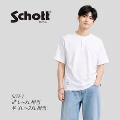 美品　現行品　ショット　ロゴタブ　パッチ　ヘンリーネック　半袖　Tシャツ　白　Lのサムネイル