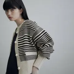 （美品）アダムエロペ　ニットカーディガン　ボーダー