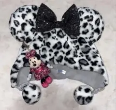 ディズニー ミニー ヒョウ柄 ファンキャップ ぬいぐるみチャーム 白 ピンク