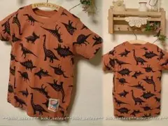 1354◆新品【110cm】あか茶/恐竜スラブ生地★半袖Tシャツ