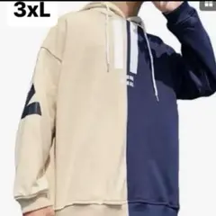 ⭐️人気　メンズ フードパーカー ゆる バイカラー トレーナー 厚手 韓国3XL