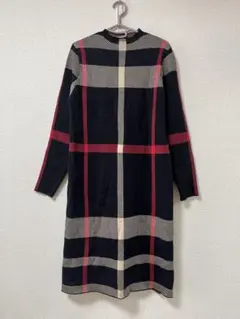 セール‼️美品　秋冬　大人チェック　上品　黒赤ベージュ　ニットワンピース　M-L
