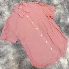 無印良品（M）ギンガムチェック柄シャツ 半袖 綿100% レッド コットン