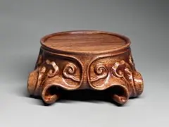 未使用　花台　唐木　花梨木　巻雲如意紋　飾り台　盆栽台　厚重　木製　台座