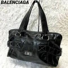BALENCIAGA バレンシアガ　BBロゴ　ハンドバッグ　黒　レザー　男女兼用のサムネイル