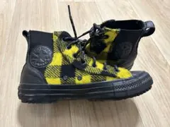 [美品]コンバース ハイカット スニーカー 黒/黄色チェック