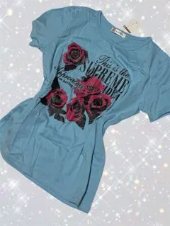 薔薇プリント 水色 ラインストーン Y2K 平成ギャル フェアリー タグ付