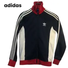 アディダス トラックジャケット Lサイズ 古着 ネイビー×ホワイト×レッド