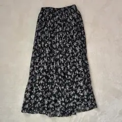 INGNI イング 小花柄 シフォンプリーツスカート ロング丈 黒 ブラック M