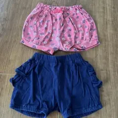 ピンク花柄＆ネイビーフリルボトムスセット 90
