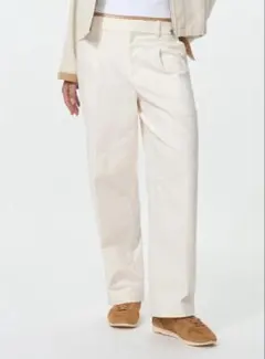 ユニクロ タックワイドパンツ コットン XL オフホワイト