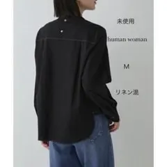 E587 MANON ブラウス ワイド 黒染め リネン タック バンドカラー 
