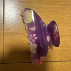 紫色 花柄 バレッタ