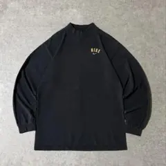 90s USA製 NIKE ナイキ モックネックロンT 刺繍ロゴ ブラックのサムネイル