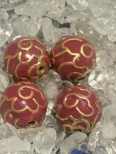 伝統工芸　チベット　七宝焼き　ローズ　花柄　約10ミリ　４点セット