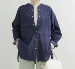 URBAN RESEARCH DOORS デニムバンドカラーシャツ　インディゴ