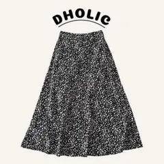 美品 レオパード柄 ロングフレアスカート ブラック フリーサイズ レディース