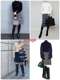 【美品】ツイード チェックひざ丈スカート