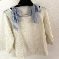 COLZA リボン付きアイボリー 夏ニットトップスのサムネイル