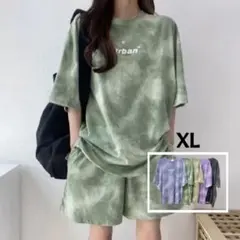 レディース ルームウェア 半袖短パンセット 部屋着 上下 グリーン XL