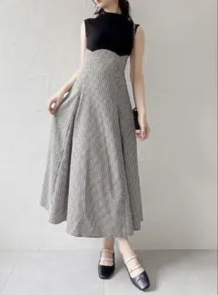 低身長向け★dazzlin チェックノースリーブコルセットワンピース