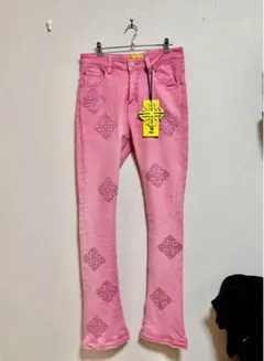 VALABASASバラバサススキニーフレアダメージピンクデニムクラッシュ