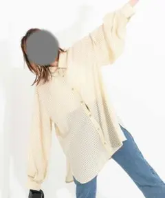 【nemne】 シアーシャツ ギンガムチェック ブラウス F イエローのサムネイル