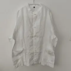 無印良品 MUJI フレンチリネン洗いざらしチャイナシャツ　L〜XL 男女兼用のサムネイル