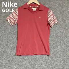 Nike GOLF ピンクストライプ 袖 ポロシャツ
