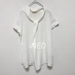INED ボウタイ風 ブラウス ドッキング 白 半袖 9 とろみ キレイめのサムネイル