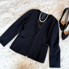 ナノユニバース✨ノーカラージャケット ネイビー　紺 通勤 38 M