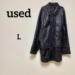 レザーハーフコート 本革 羊革 ブラック L 日本製