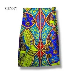【最終価格】GENNY総柄タイトスカート Lシルク100%イタリア製マルチカラーのサムネイル