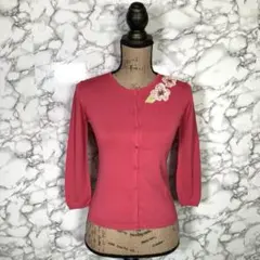 Cynthia Rowley　（2）　ビーズ刺繍パッチ七分袖カーディガン　ピンクのサムネイル