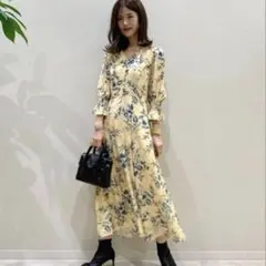 美品♡グレースコンチネンタル シャドーフラワープリントワンピース 36 黄色