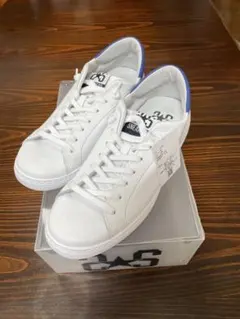 103.新品　2★STAR WHAITE-BLUE レザー 製スニーカー