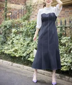 tocco closet 後ろリボン付きステッチ入り配色ドッキングワンピース