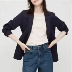 美品　UNIQLO ジャージー　テーラードジャケット　ネイビー
