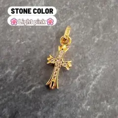 【即日発送】小ぶり ゴールドカラー クロス ペンダントトップ ピンクストーン