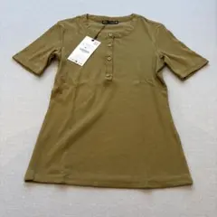 ZARA 新品ボタン付きリブ編みTシャツ Sサイズ オリーブのサムネイル