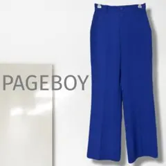 n【ページボーイ】スラックス/ハイウエスト 脚長効果 ブルー 伸縮性 きれいめ