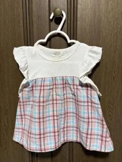 半袖カットソー　チュニック　チェック柄 90cm