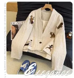 高級感 刺繍 ジャンパー ブルゾン Vネック アウター 1つボタン おしゃれ