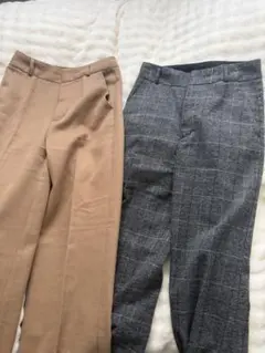 GU ベージュ グレー チェック柄 スラックス
